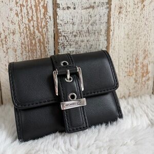 Michael Kors Black Leather Wallet with Silver Accents